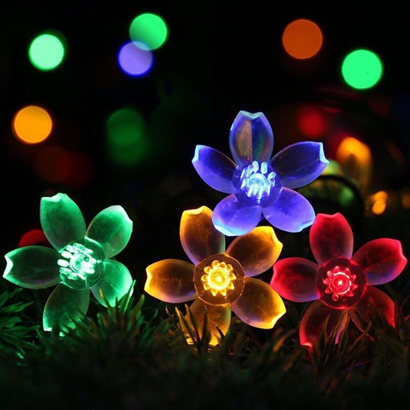 8 색 7m 50Led 복숭아 사쿠라 꽃 태양 램프 정원 안뜰 장식 문자열 조명 크리스마스 Ourdoor LED 문자열 요정 조명